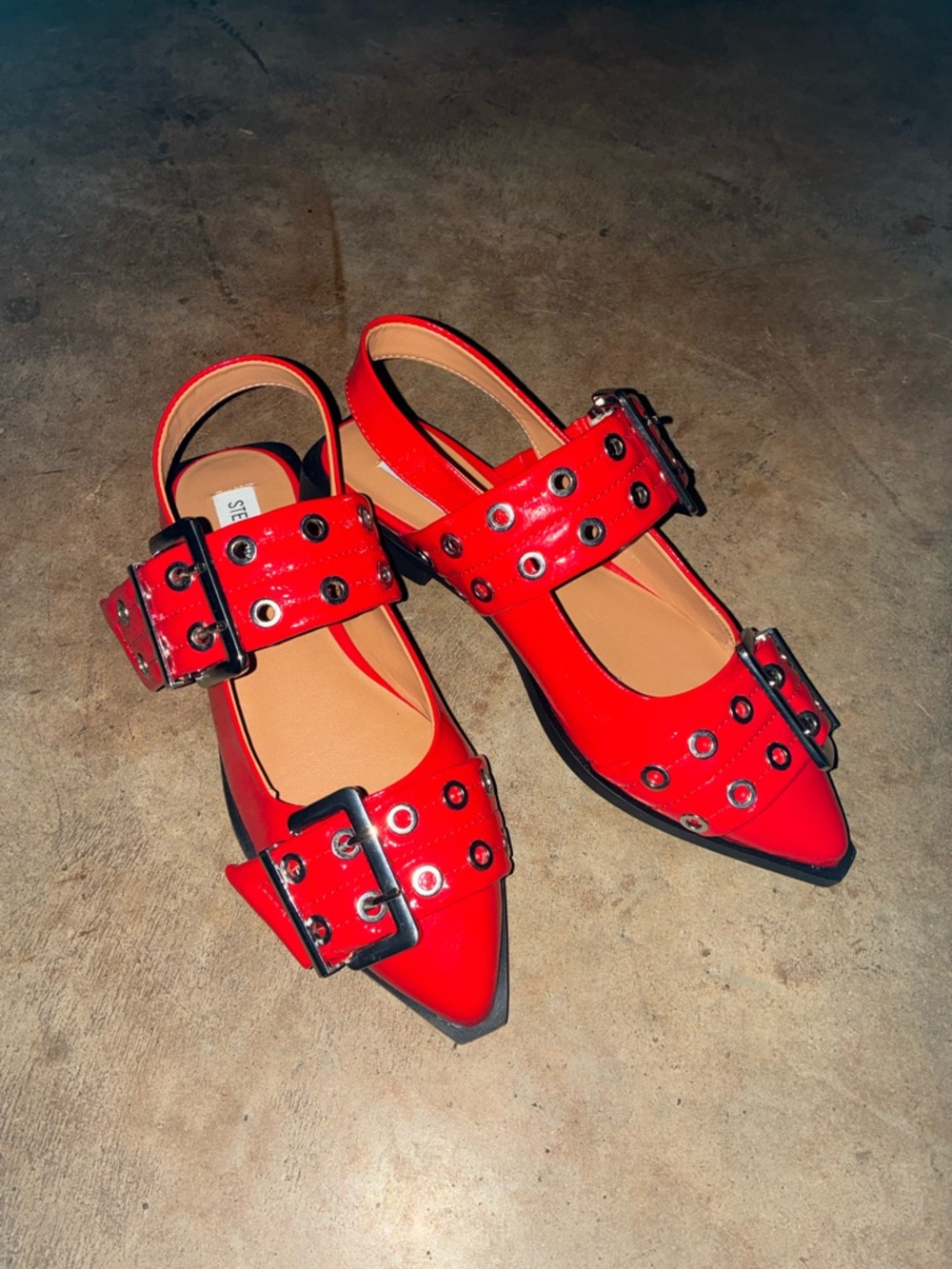 Steve Madden Red Pointed Slingback Flats with Buckle & Grommet Straps